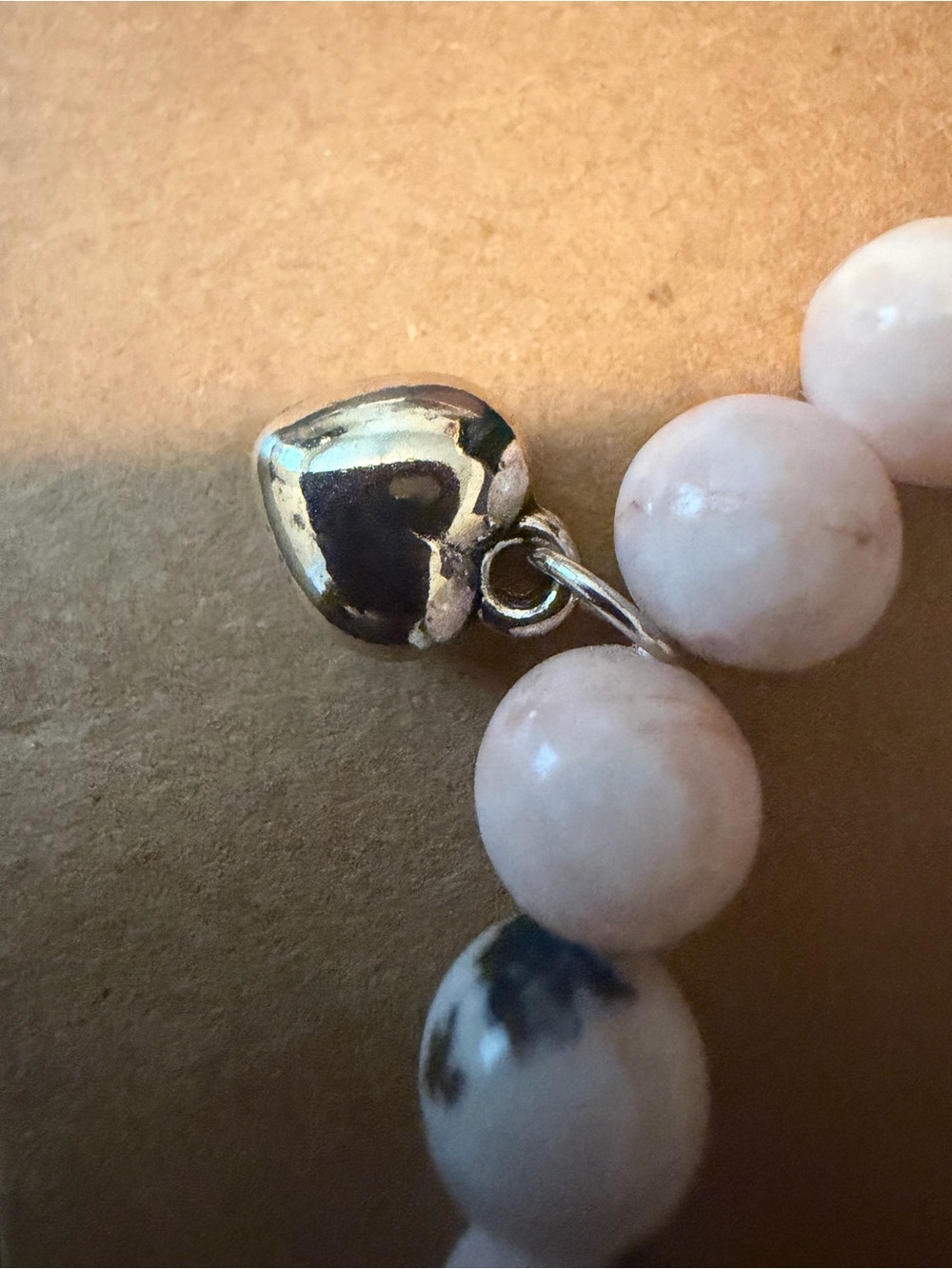 Pink Stone Beaded Bracelet with Silver Heart Accent